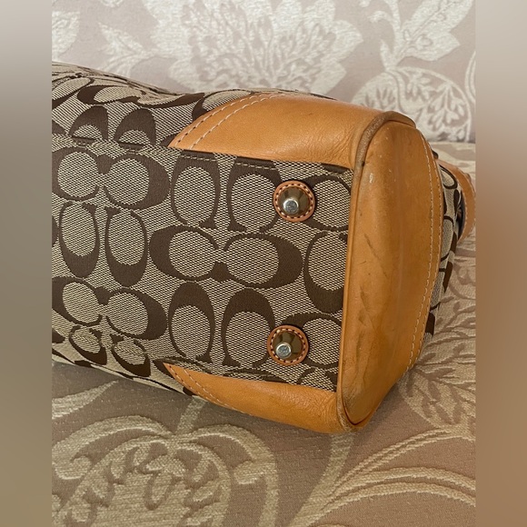 Coach Hampton Signature Tan Canvas Satchel Shoulder Handle Bag Purse F08K0 - Picture 6 of 13